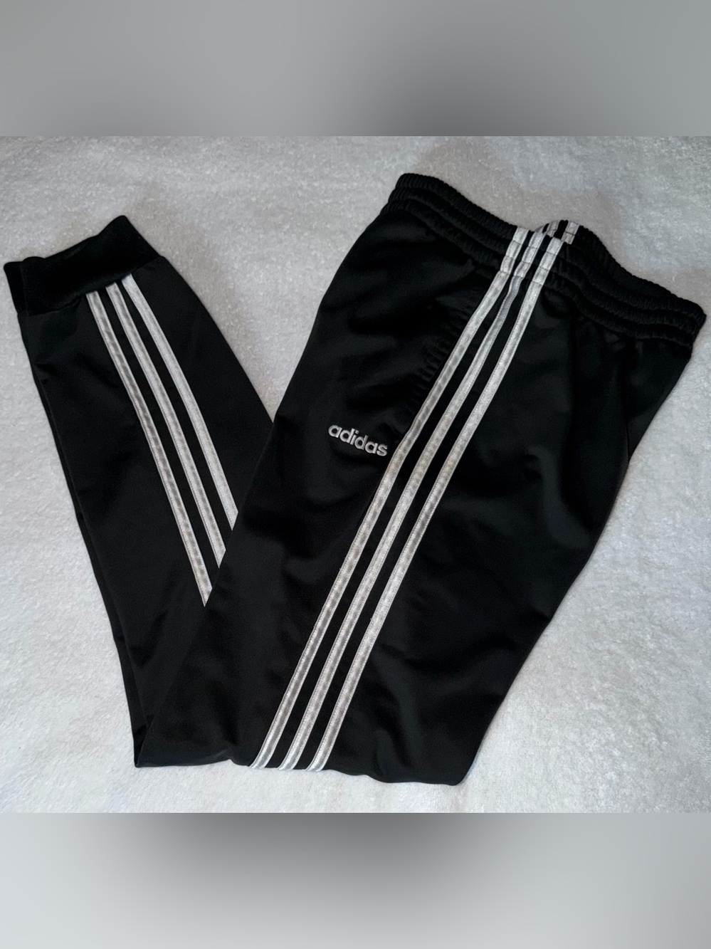 EUC Boys Adidas Black Joggers with White Side Stripes Size Large 14-16